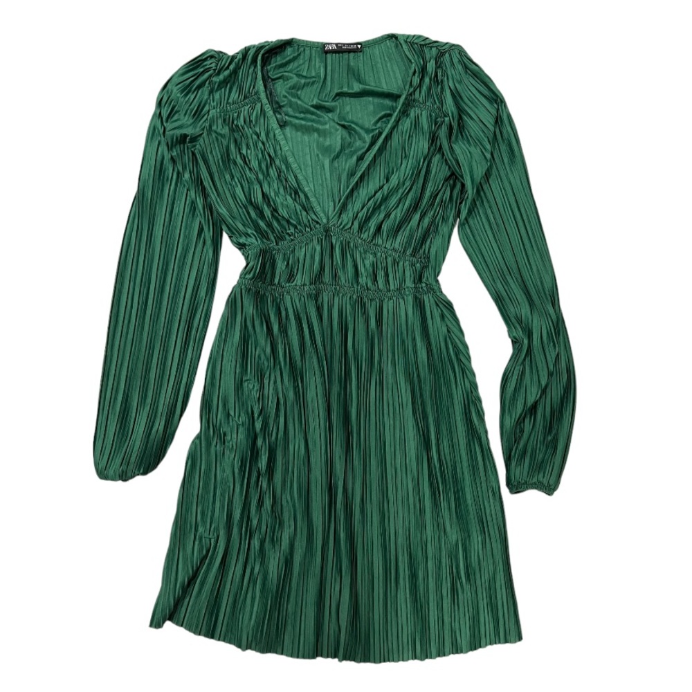 ZARA GREEN PLEATED DRESS - Picture 4 of 9